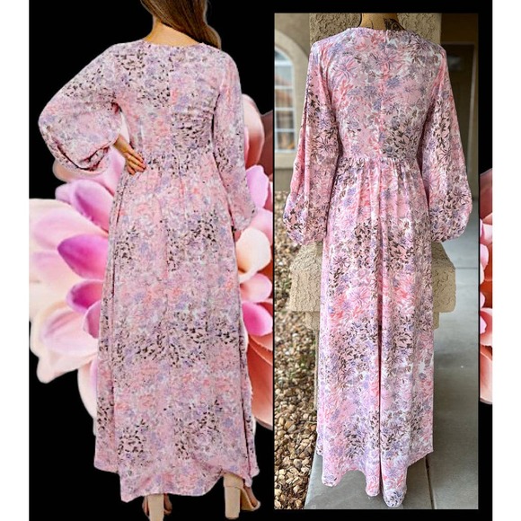 Pinkblush Pink Floral Front Cutout Maternity Maxi Dress Size Small - Picture 3 of 6